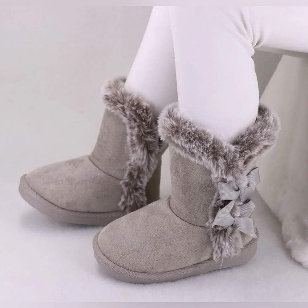 LONSOEN Kids Girls Boots Suede Lightweight Faux Fur Lined Mid Calf